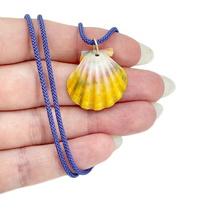 Sunrise Shell O'ahu Kumihimo Braided Purple Silk Necklace-14K Yellow Gold