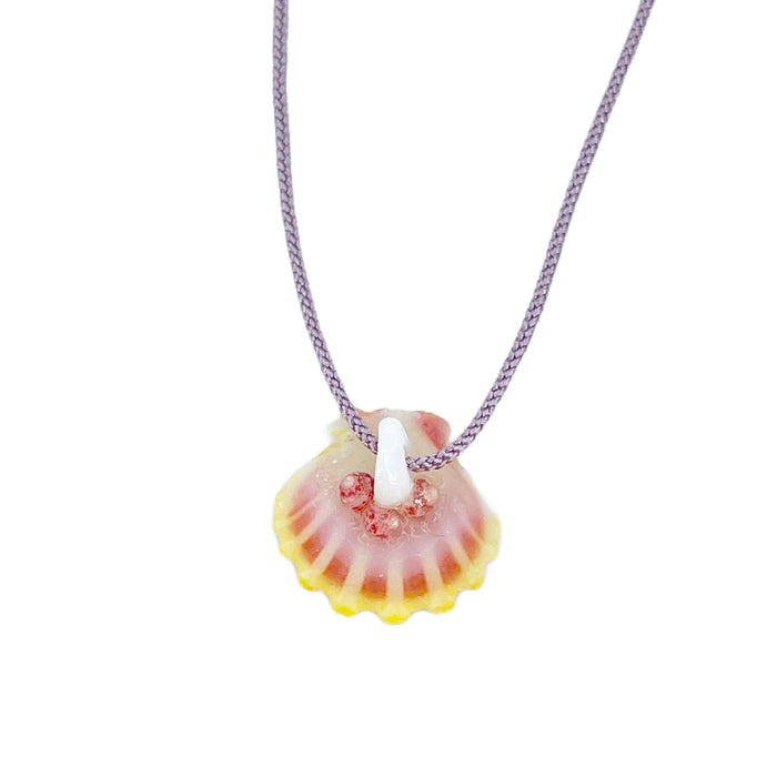 Adjustable O'ahu Sunrise Shell Kahelelani Puka Kumihimo Braided Purple Silk Necklace-Yellow Gold