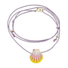 Adjustable O'ahu Sunrise Shell Kahelelani Puka Kumihimo Braided Purple Silk Necklace-Yellow Gold