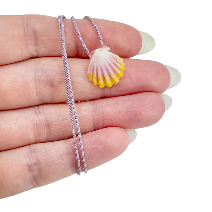 Adjustable O'ahu Sunrise Shell Kahelelani Puka Kumihimo Braided Purple Silk Necklace-Yellow Gold