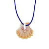 Adjustable O'ahu Sunrise Shell Kahelelani Puka Kumihimo Braided Blue Silk Necklace-Sterling Silver