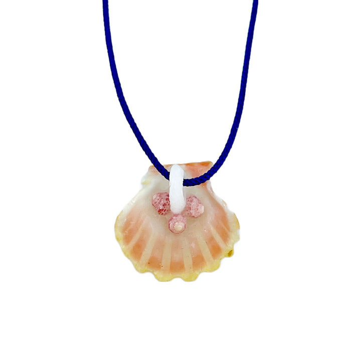 Adjustable O'ahu Sunrise Shell Kahelelani Puka Kumihimo Braided Blue Silk Necklace-Sterling Silver