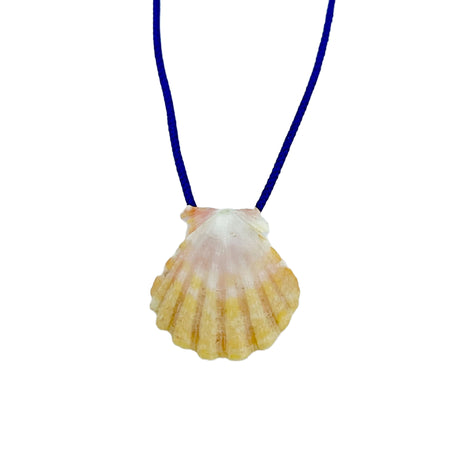 Adjustable O'ahu Sunrise Shell Kahelelani Puka Kumihimo Braided Blue Silk Necklace-Sterling Silver