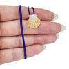 Adjustable O'ahu Sunrise Shell Kahelelani Puka Kumihimo Braided Blue Silk Necklace-Sterling Silver