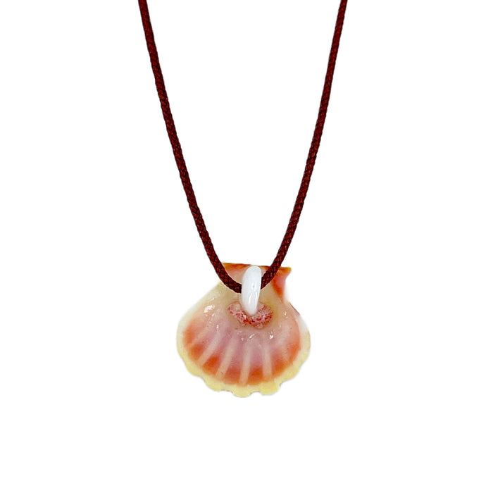 Adjustable O'ahu Sunrise Shell Kahelelani Puka Kumihimo Braided Brick Red Silk Necklace-Yellow Gold