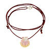 Adjustable O'ahu Sunrise Shell Kahelelani Puka Kumihimo Braided Brick Red Silk Necklace-Yellow Gold