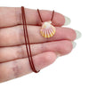 Adjustable O'ahu Sunrise Shell Kahelelani Puka Kumihimo Braided Brick Red Silk Necklace-Yellow Gold