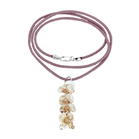 Heliconia Kahelelani Momi Puka Shell O'ahu Kauai Ni'ihau Kumihimo Braided Purple Silk Pendant Necklace-Sterling Silver